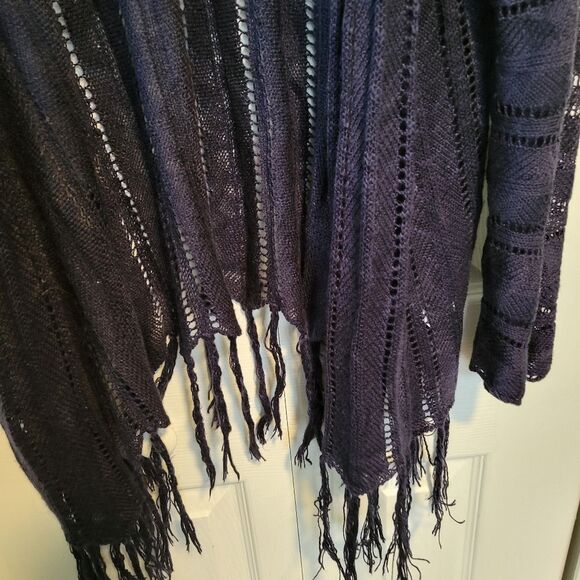 Ellos Navy Blue Open Knit Fringe Trim Cardigan Sweater Size 1X - Picture 4 of 6